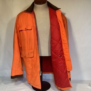 Vintage 70s Woolrich Orange with corduroy collar quilted Jacket Mens size Medium